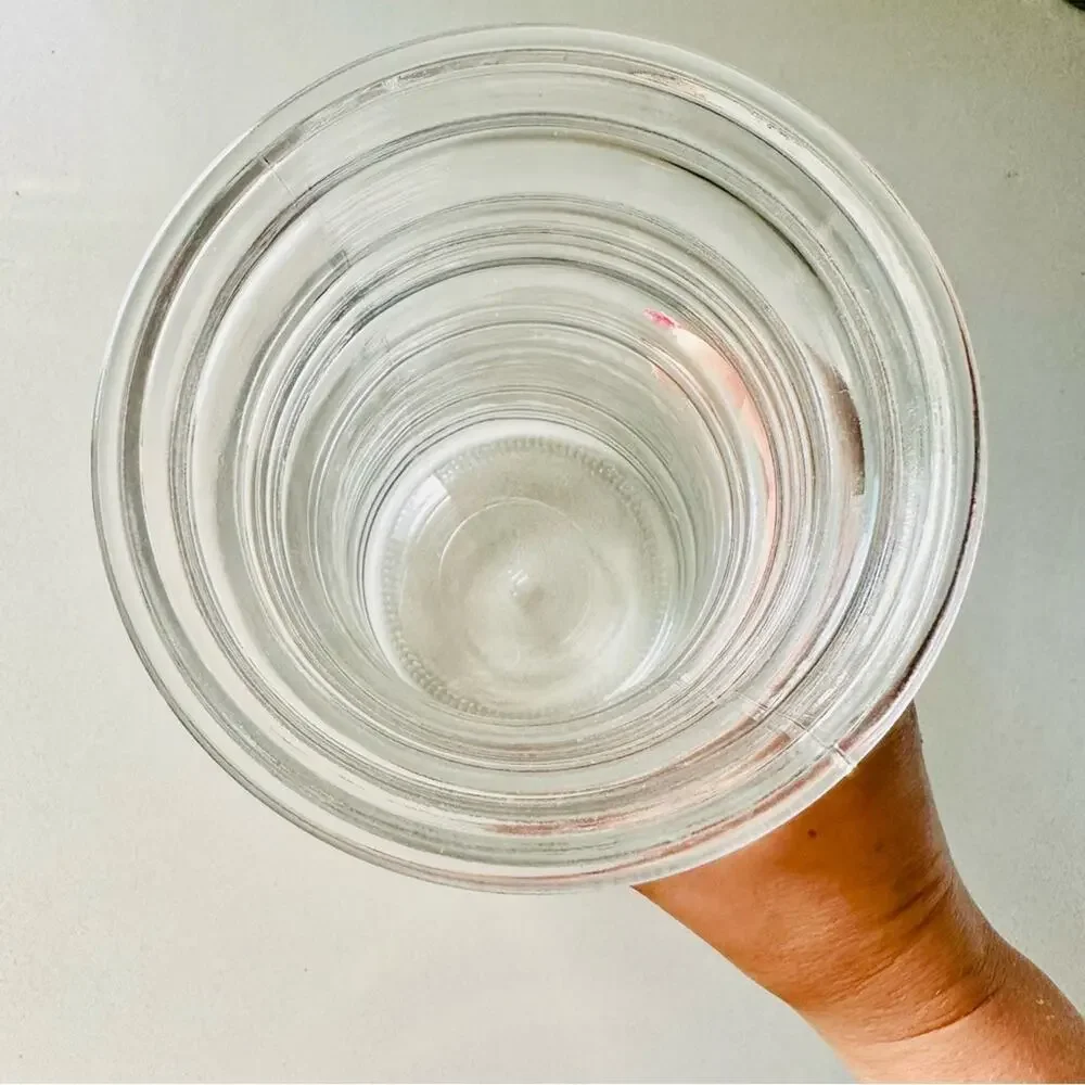 VINTAGE Clear Glass Strip Floral Flower Tall Vase Kitchen Gadget Storage Display
